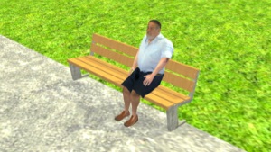 Graphical image of a man on a bench
