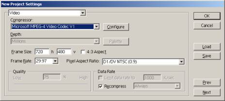 Screen Shot of new project settings