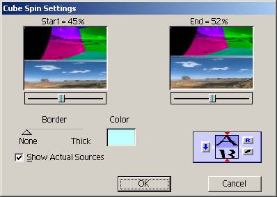 Screenshot of cube spin settings