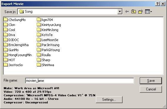 Screenshot of export movie